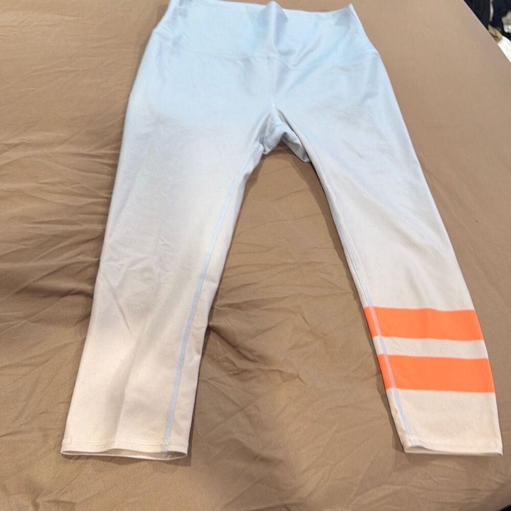 ALO Yoga White Leggings with Orange Stripes